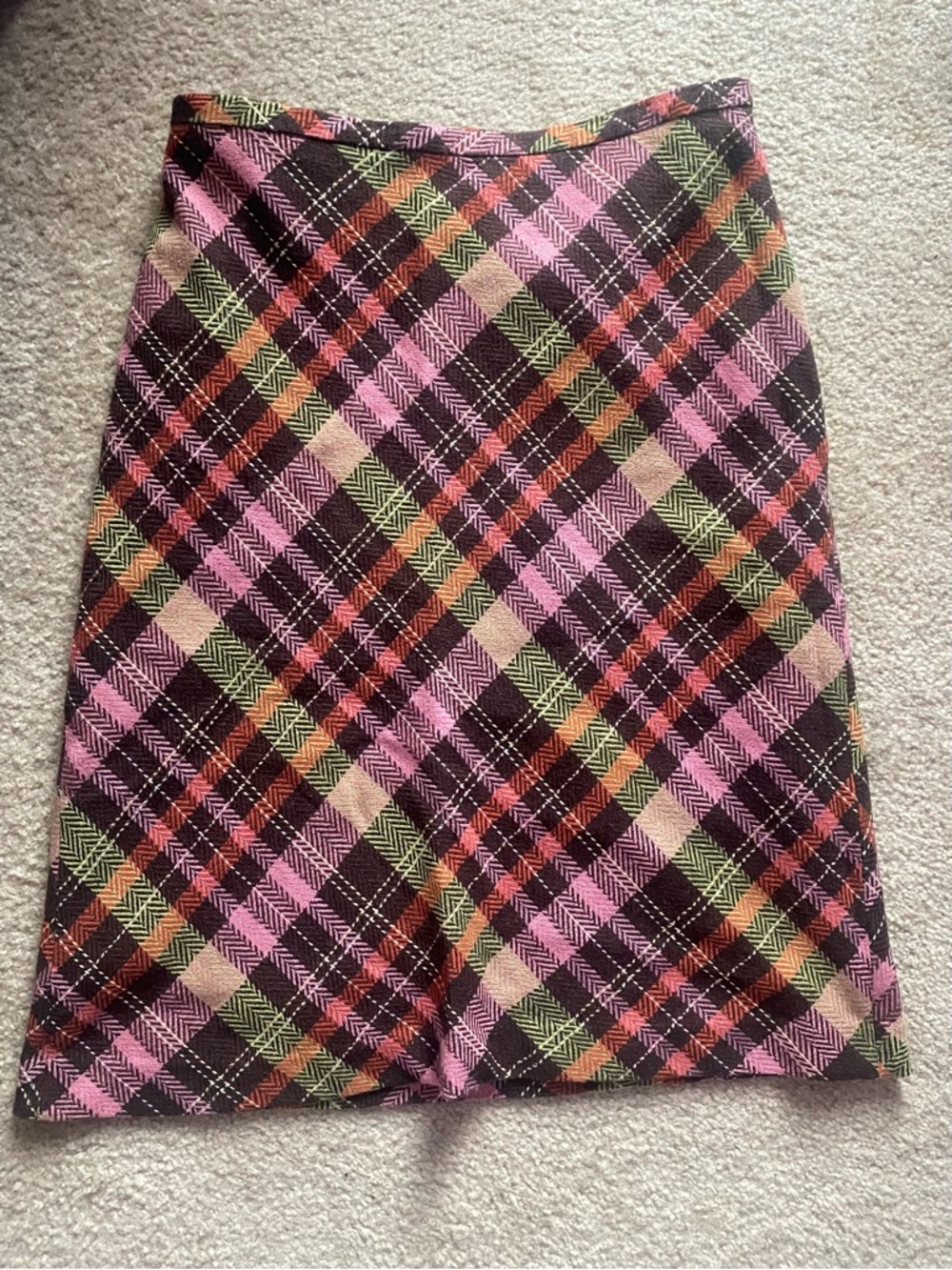 LOFT Multicolor Plaid Midi Skirt - Pink, Green, Black